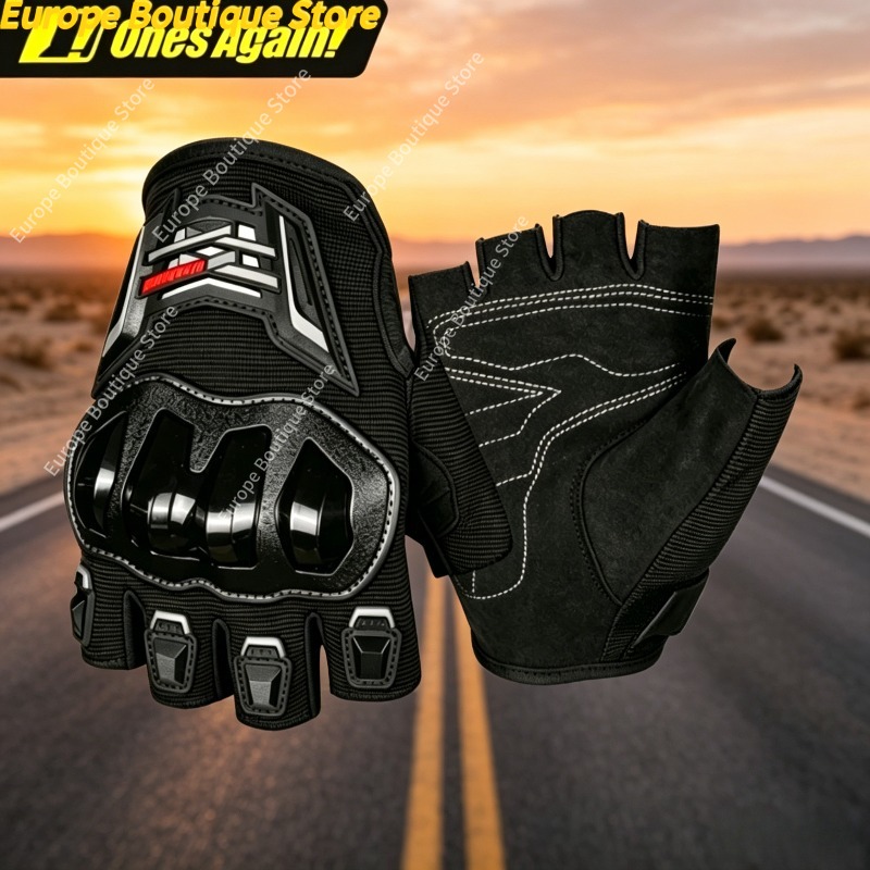 Motorcycle Wearing Gear - 夏用通気性ハーフフィンガーオートバイグローブ、耐衝撃・滑り止め・耐摩耗性、男性用レーシングライディングギア