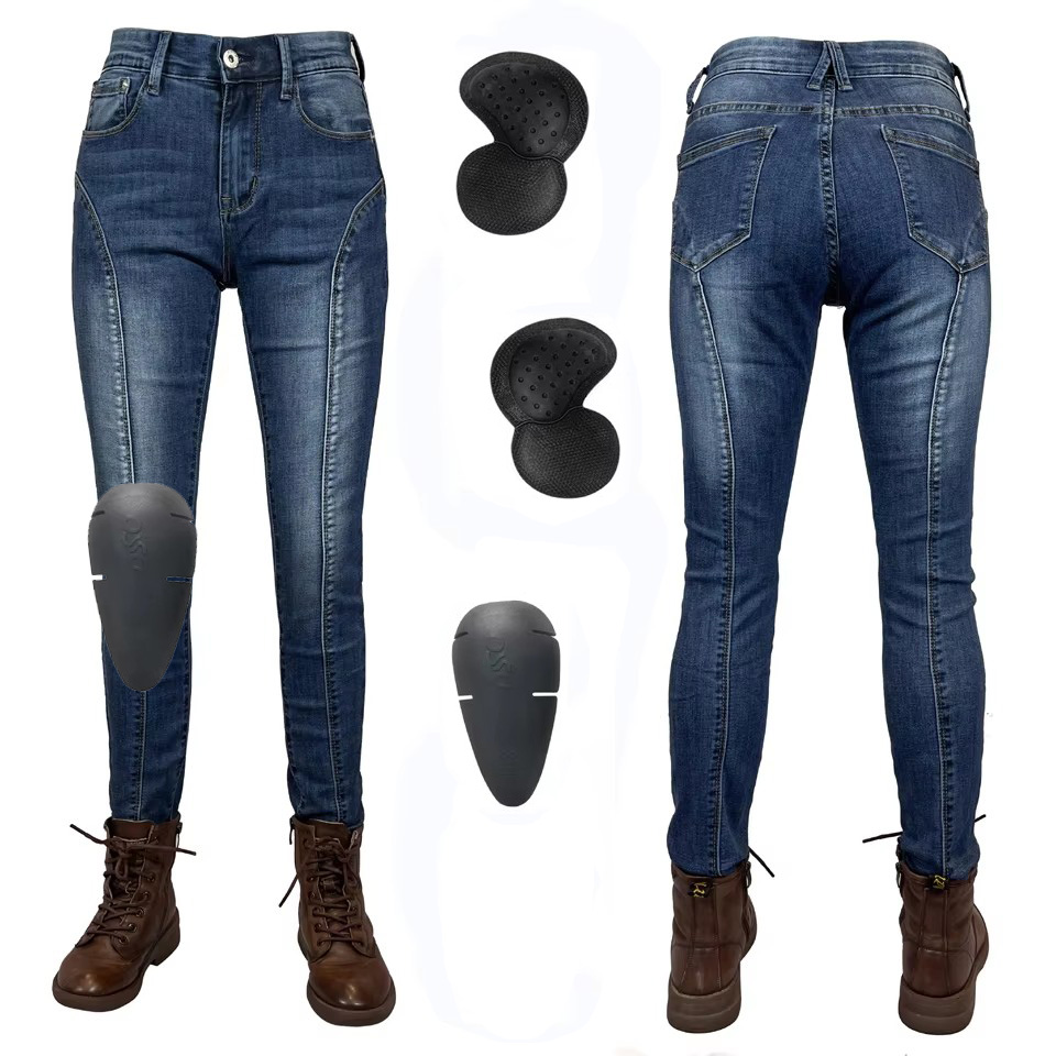 Motorcycle Gear Blue - 女性用バイクパンツ ブルー ダートバイクギア モトクロスパンツ 膝プロテクター付き 耐摩耗性ライディングパンツ