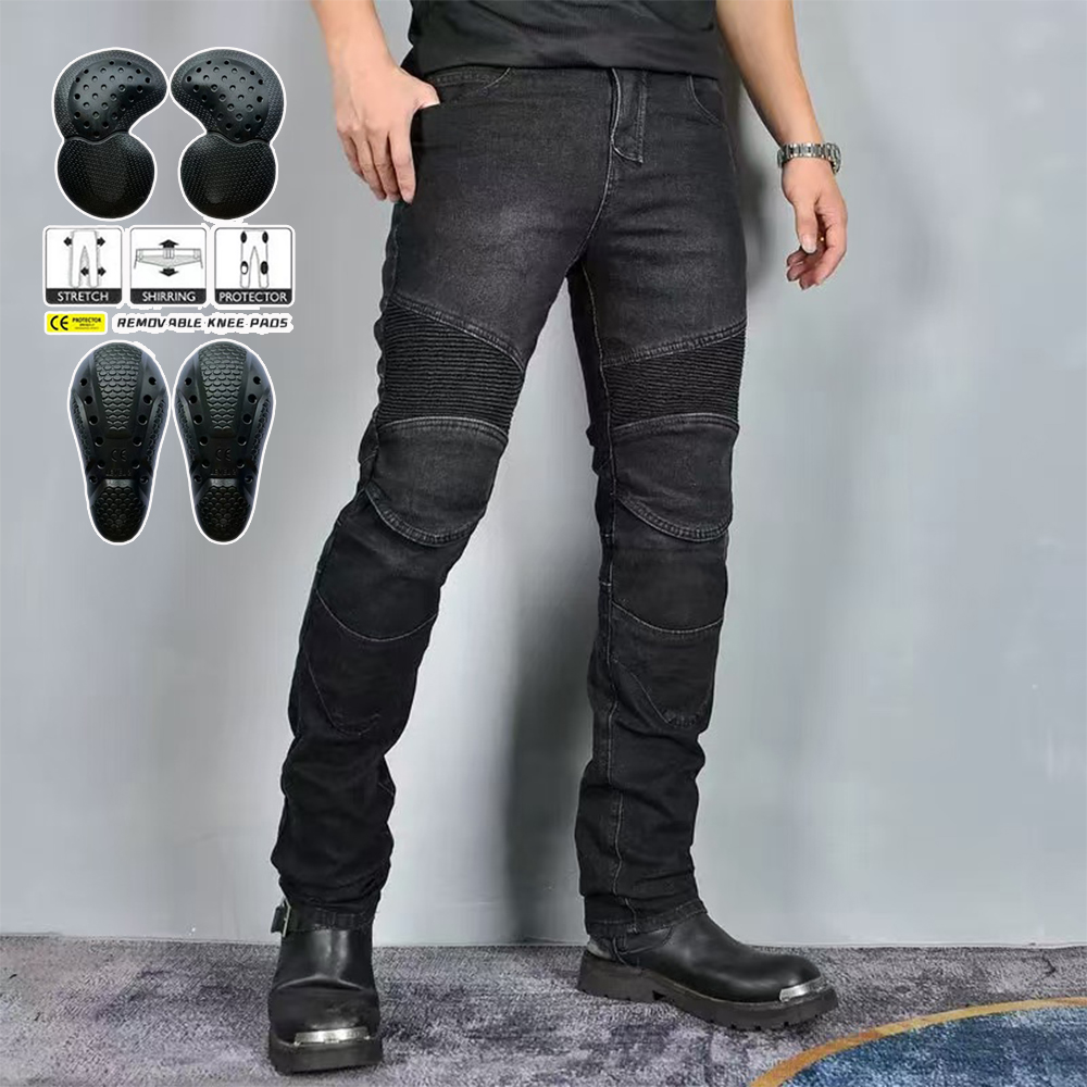 男性用の黒とグレーのモトクロスパンツ,取り外し可能な鎧,保護 - Motorcycle Gear Jeans のレビューと価格